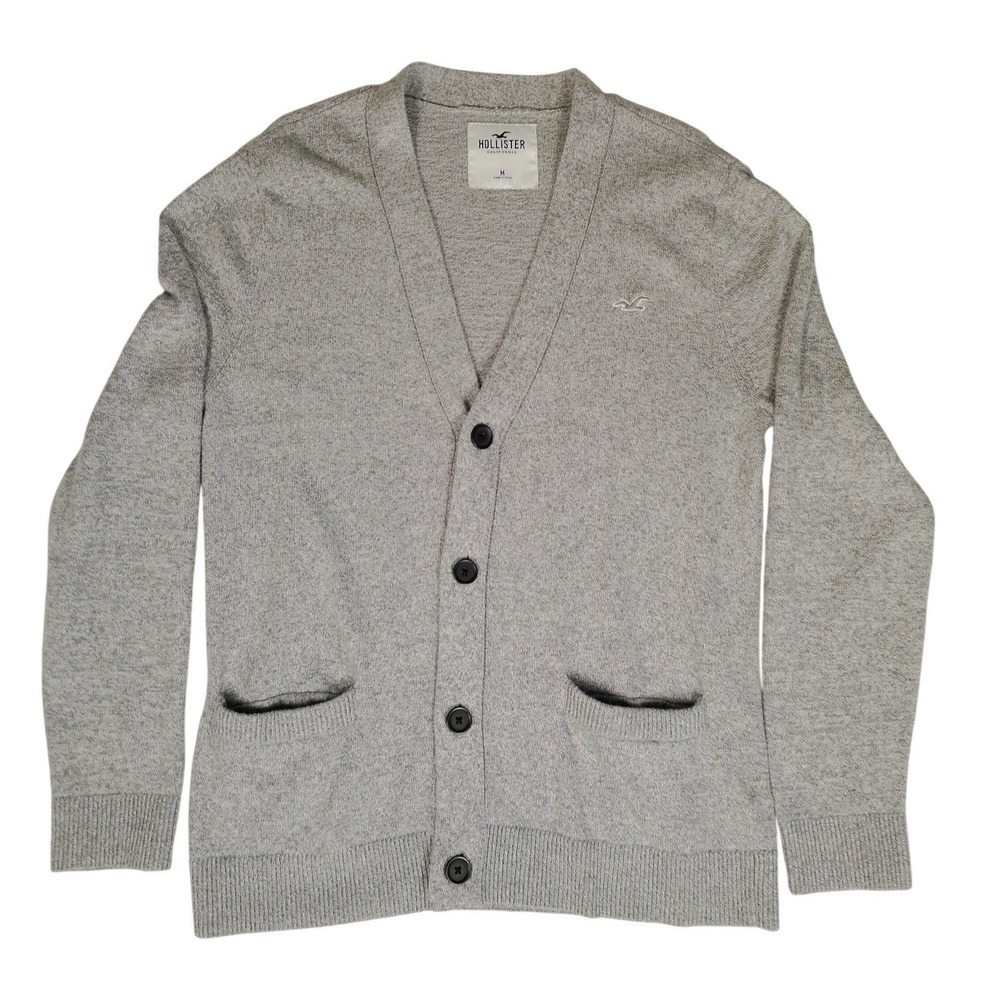 Hollister Mens Heather Gray Button Front Cardigan Sweater Logo Size M - Picture 1 of 9